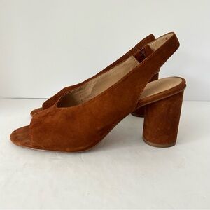 Madewell Alana Suede Slingback Sandal Shoe Heel Peep Brown Fall Rust Size 9.5